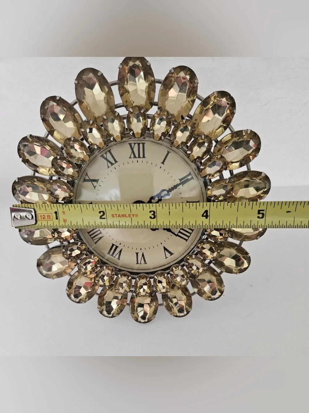 Working Art Deco Vintage Gold Sunburst Clock